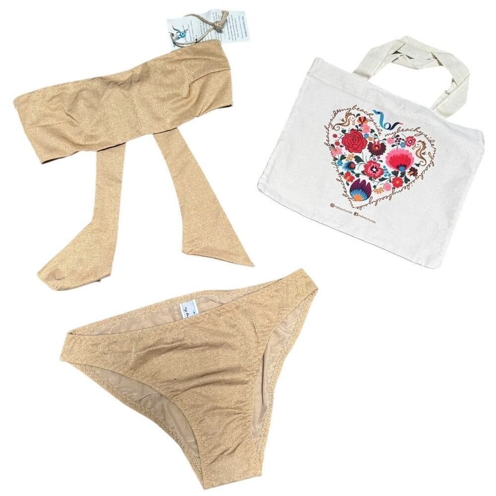 MYBEACHYSIDE Tan Tie-back Bandeau Bikini Set - Size 1 - NWT